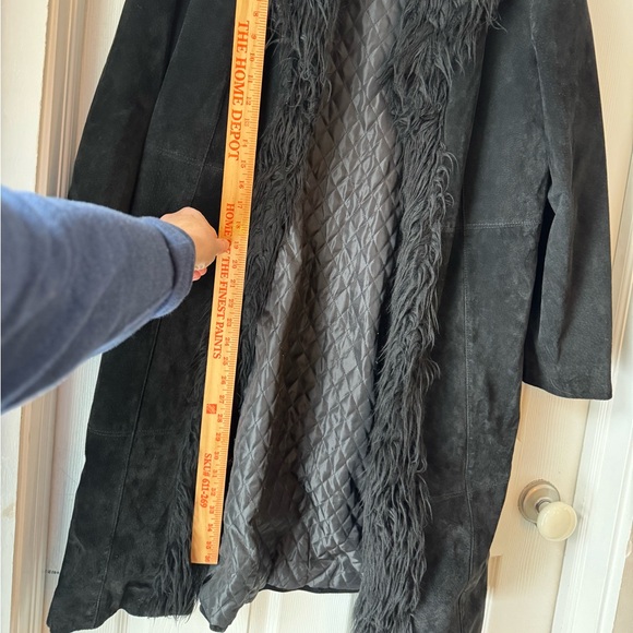 Black Faux Fur Trim Leather Jacket - Picture 5 of 7